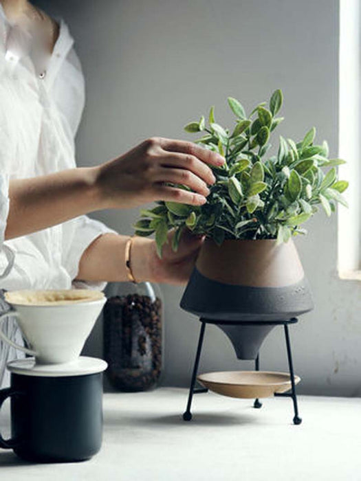 Getauchte Ton-Teardrop-Flowe und Blumentopf mit Untertassenständer