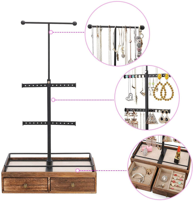 Metallschmuck-Ohrring-Halsketten-Präsentationsständer 3-lagiger verstellbarer Schmuck-Aufbewahrungsständer